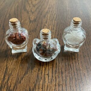 “5/$20” three glass wish bottles filled with crystal chips